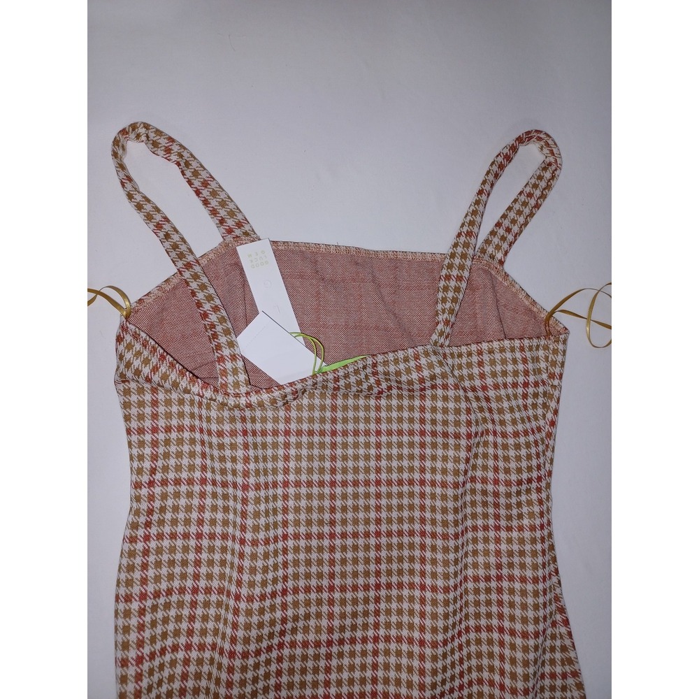 Good Luck Gem Tank Top Womens Large Brown Red White Plaid Ruffle Strap New‎ - Picture 5 of 6